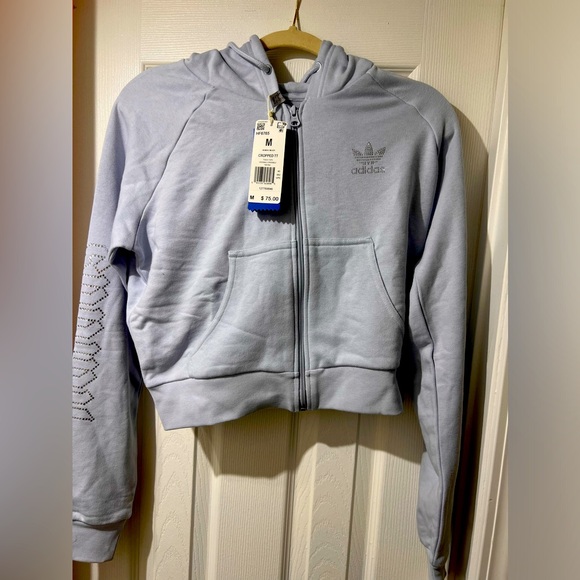 BNWT ADIDAS 200 LUXE SET HALO BLUE MED~Crop hoodie, Track Pants, Bra top - Picture 8 of 15